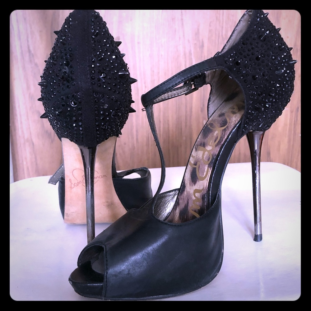 Spiked and studded black heels